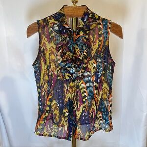 Vintage Multicolor Arthur Levine Tahari Sleeveless Ruffle Blouse sz M